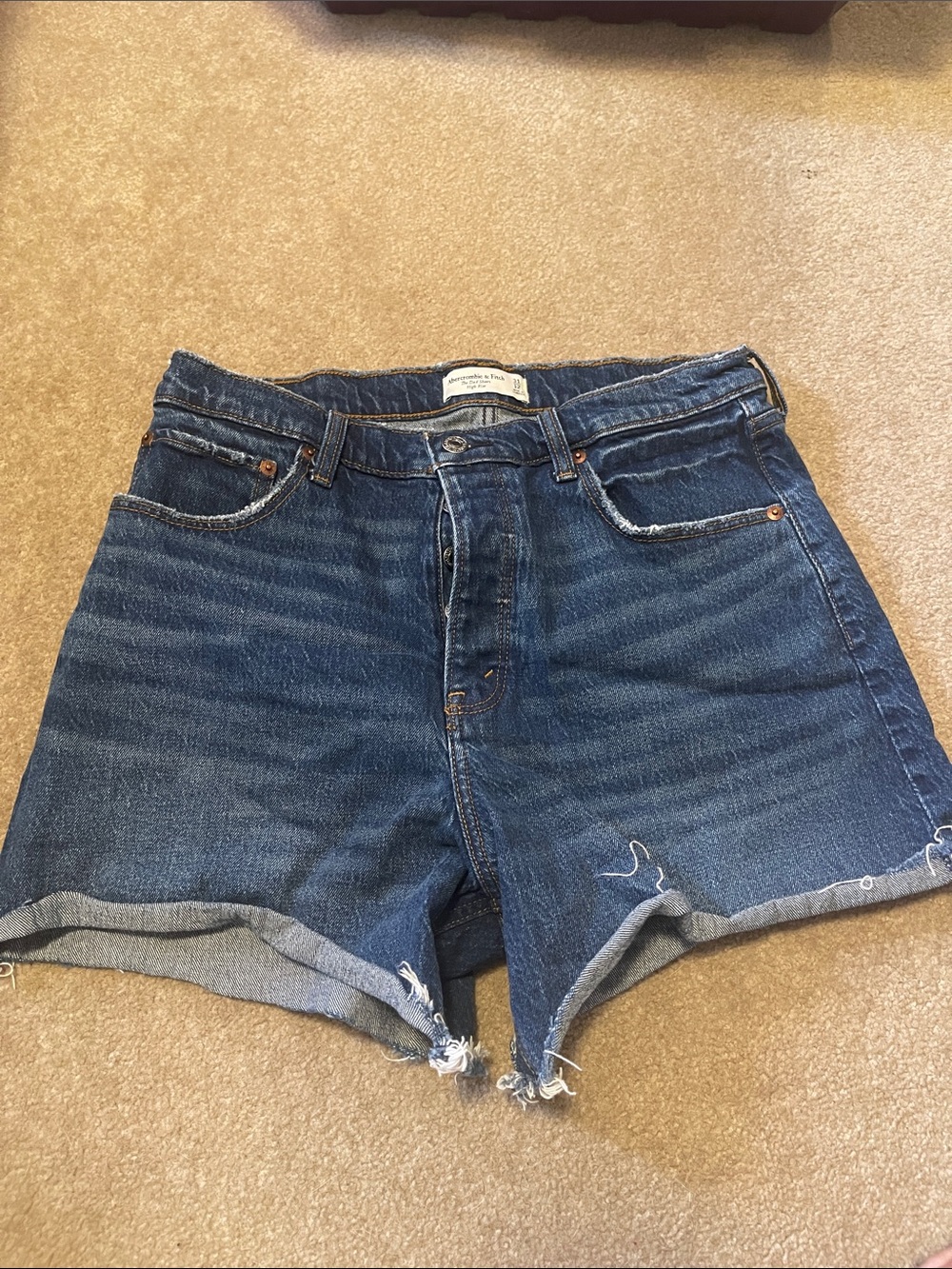 Abercrombie & Fitch Dark Blue Rolled Hem Denim Shorts